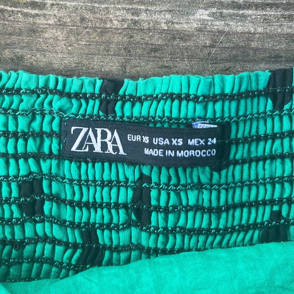 ZARA Green Black Polka Dot Spotted Puffball Tie Up Straps Strappy Top  XS - Picture 3 of 5